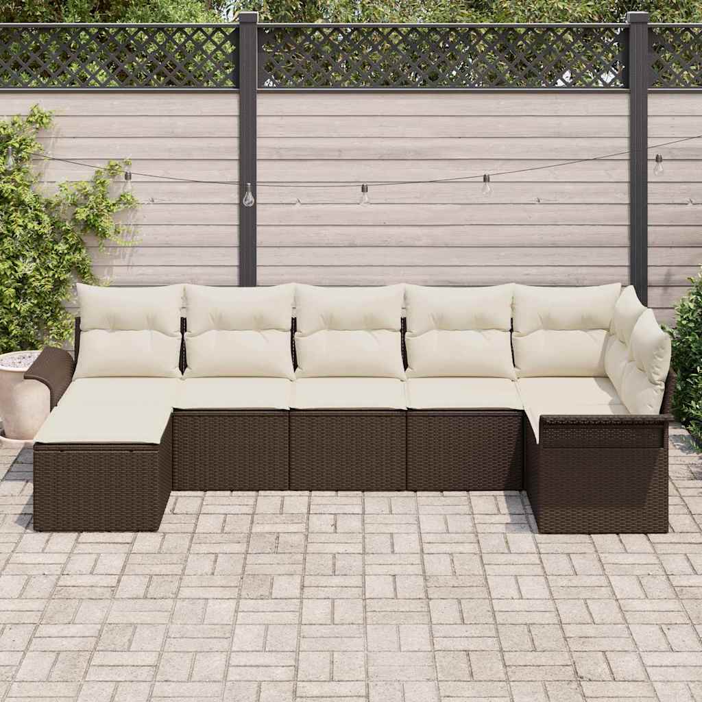Garten-Sofa-Set mit Kissen mit Speicher 7 pcs Braun Poly Rattan
