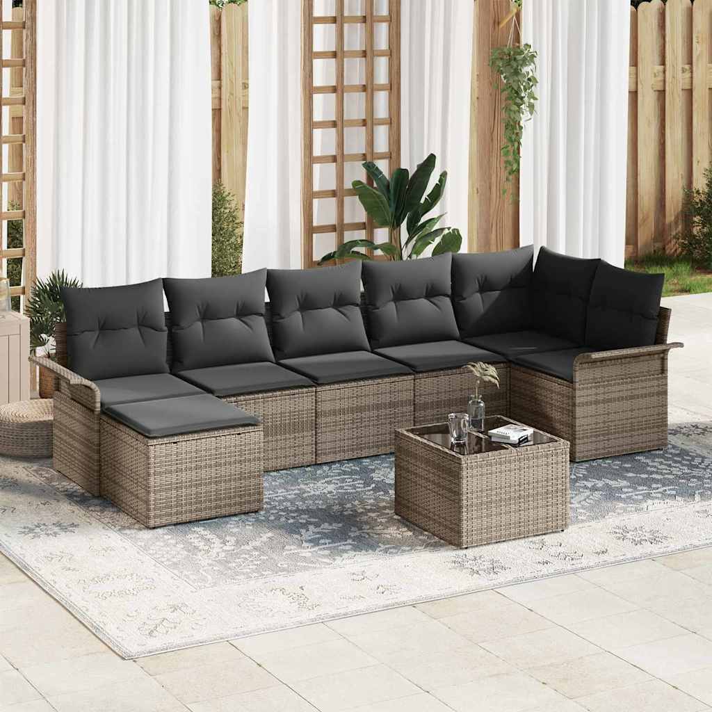 Garten-Sofa-Set mit Kissen mit Speicher 8 pcs Grau Poly Rattan