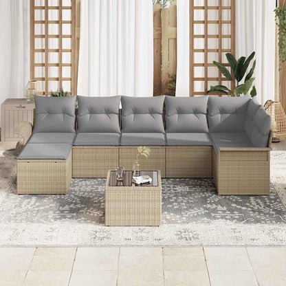 Garten-Sofa-Set mit Kissen mit Speicher 8 pcs Beige Poly Rattan