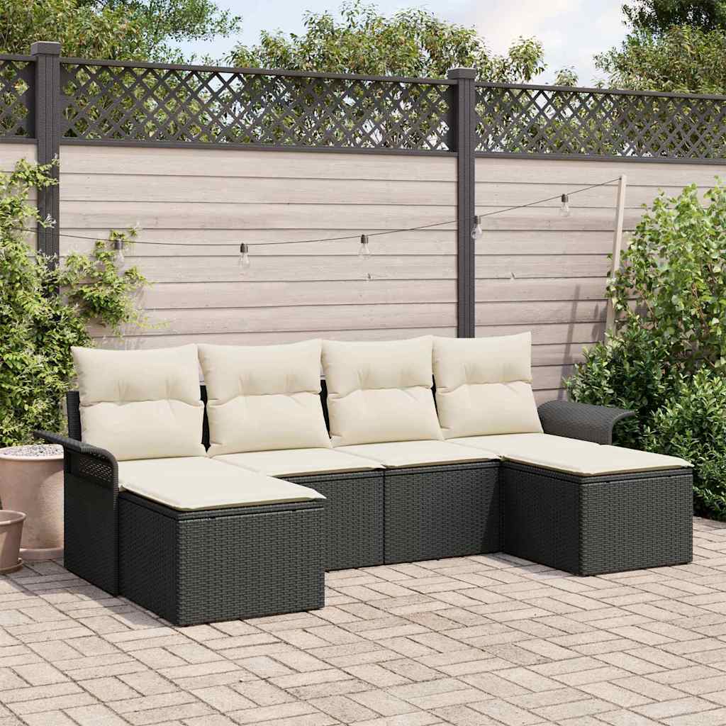 Gartensofa-set mit Speicher 6 pcs Schwarz Poly-Rattan