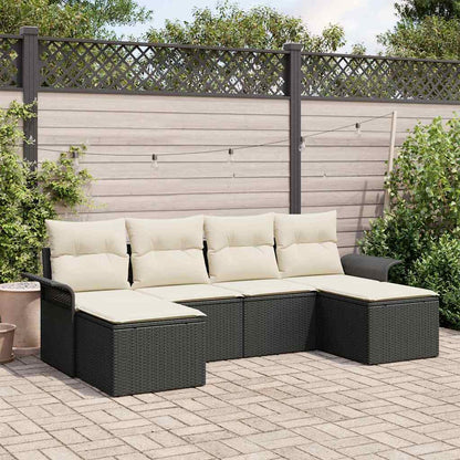 Gartensofa-set mit Speicher 6 pcs Schwarz Poly-Rattan
