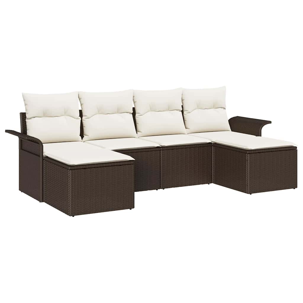 Gartensofa-set mit Speicher 6 pcs Braun Poly-Rattan