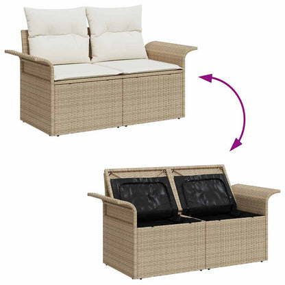 Gartensofa-set mit Speicher 6 pcs Beige Poly-Rattan