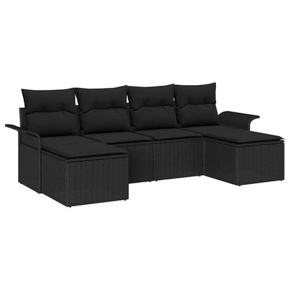 Gartensofa-set mit Speicher 6 pcs Schwarz Poly-Rattan