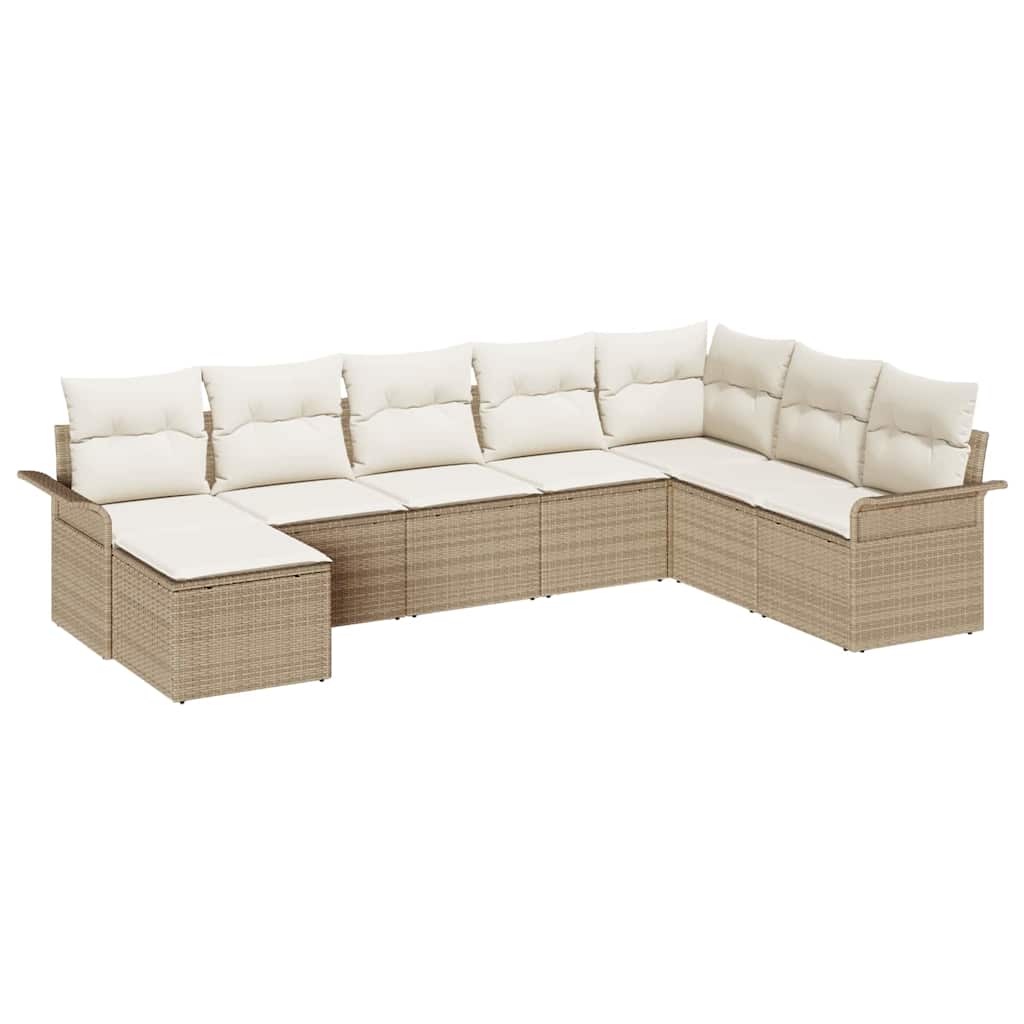 Gartensofa-set mit Kissen mit Speicher 8 pcs Beige Poly Rattan