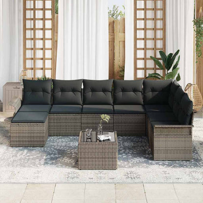 Garten-Sofa-Set mit Kissen 9 pcs Schwarz Poly Rattan