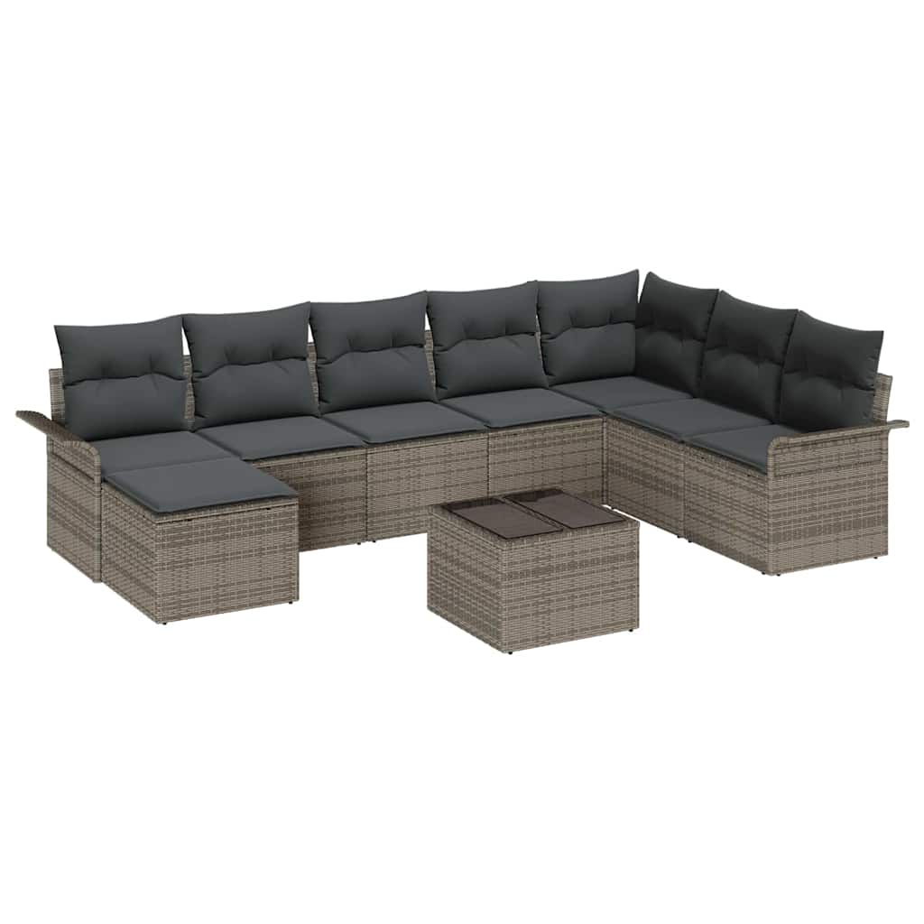 Garten-Sofa-Set mit Kissen 9 pcs Schwarz Poly Rattan
