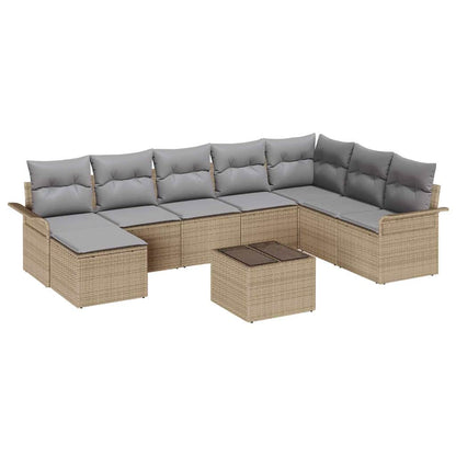 Garten-Sofa-Set mit Kissen 9 pcs Schwarz Poly Rattan