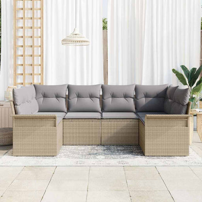 Garten-Sofa-Set mit Kissen mit Speicher 6 pcs Beige Poly Rattan