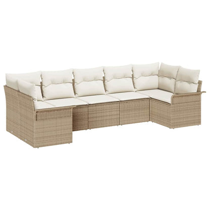 Garten-Sofa-Set mit Kissen mit Speicher 7 pcs Beige Poly Rattan