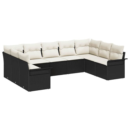 Gartensofa-set mit Speicher 9 pcs Schwarz Poly-Rattan