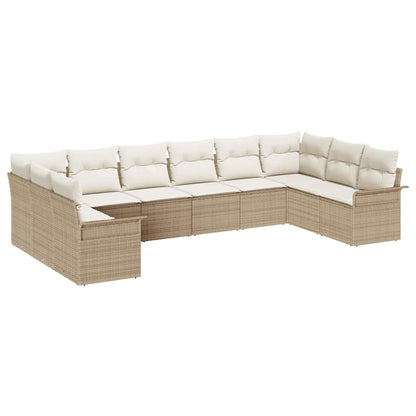 Gartensofa-set mit Speicher 10 pcs Beige Poly-Rattan