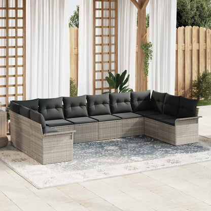 Gartensofa-set mit Speicher 10 pcs Hellgrau Poly-Rattan