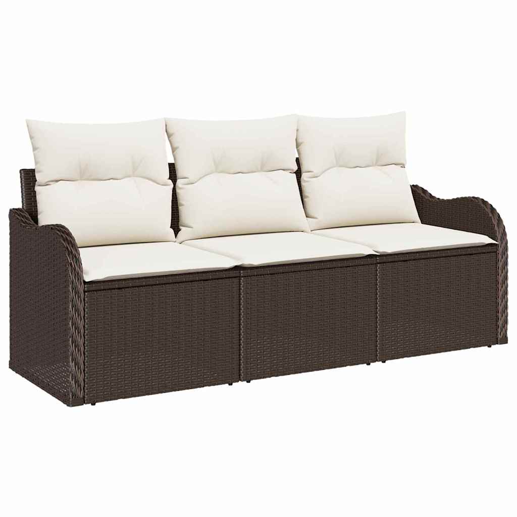 Garten-Sofa-Set mit Kissen mit Speicher 3 pcs Braun Poly Rattan
