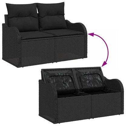 Garten-Sofa-Set mit Kissen 3 pcs Schwarz Poly Rattan