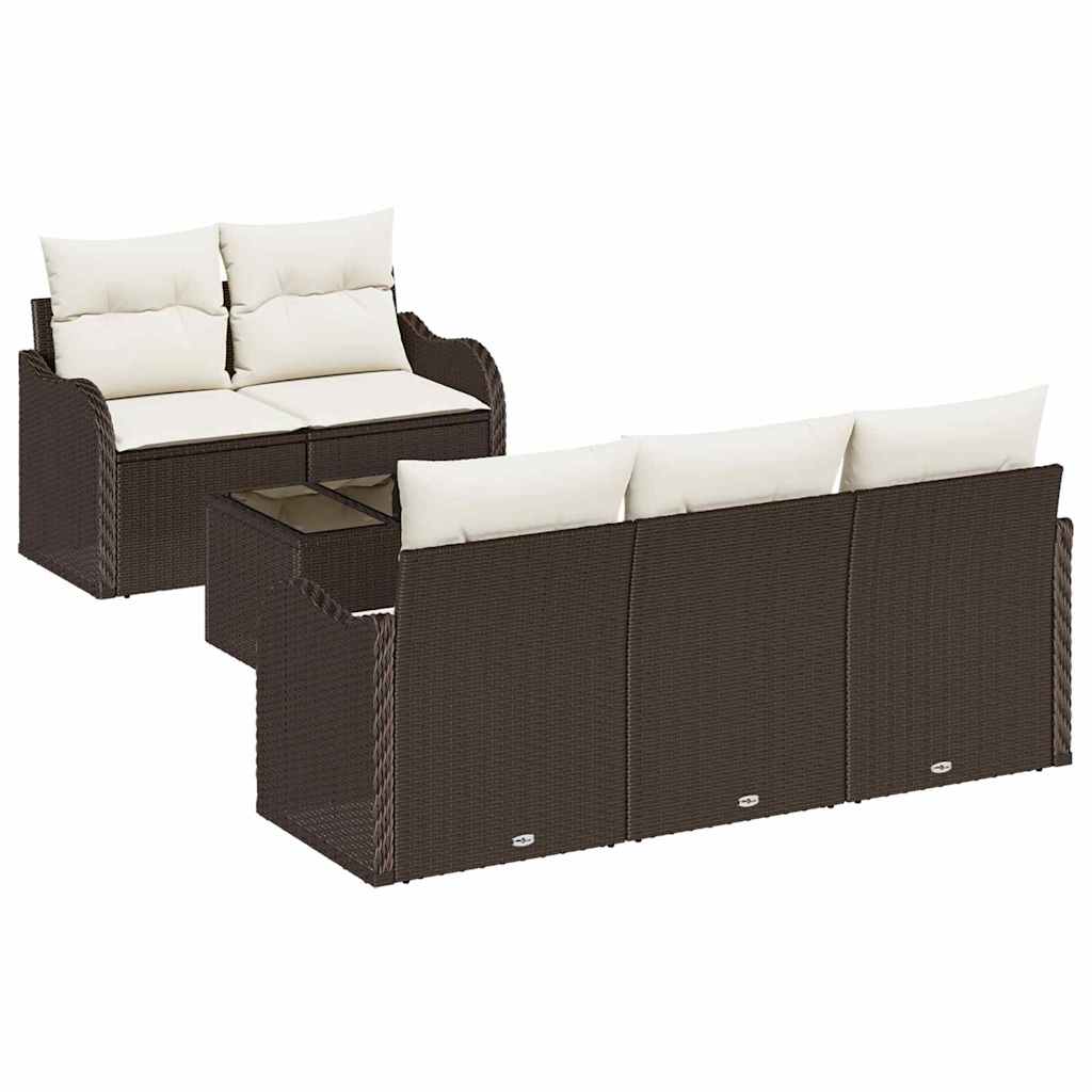 Garten-Sofa-Set mit Kissen mit Speicher 6 pcs Braun und Creme