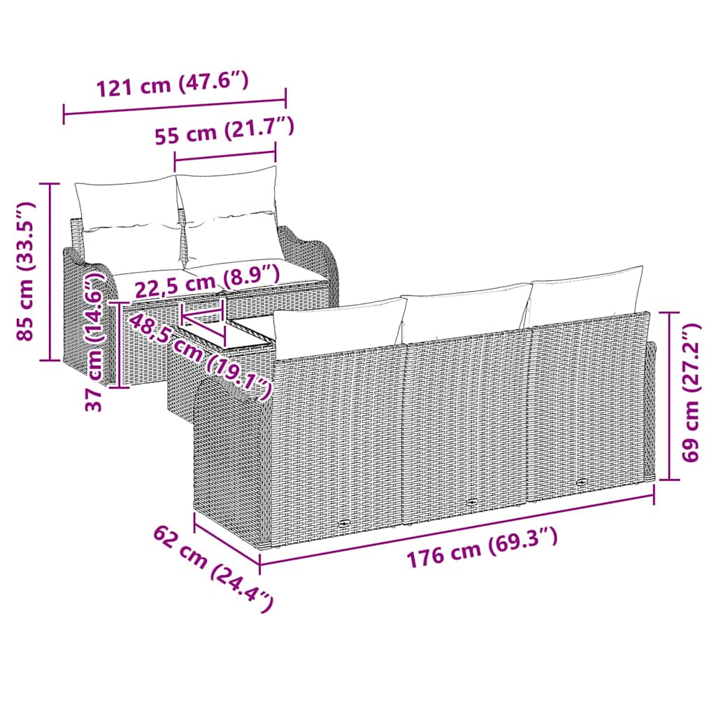 Garten-Sofa-Set mit Kissen mit Speicher 6 pcs Braun und Creme