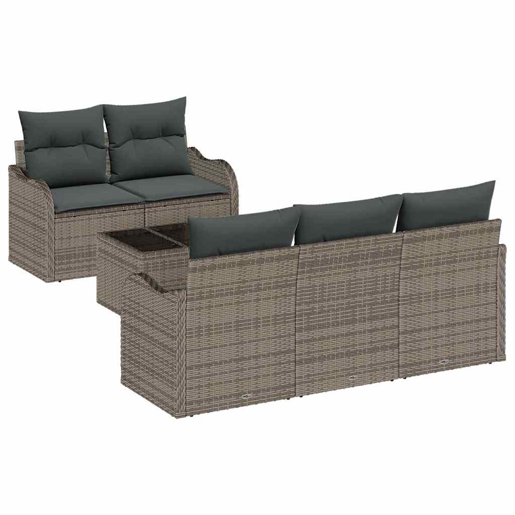 Garten-Sofa-Set 6 pcs Grau Poly-Rattan und Stahl und Glas