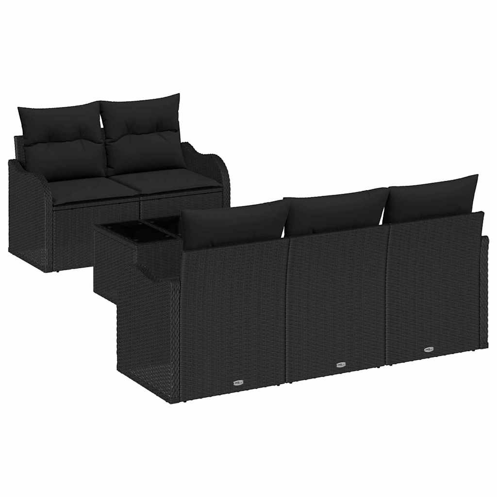 Garten-Sofa-Set 6 pcs Schwarz Poly-Rattan und Stahl und Glas