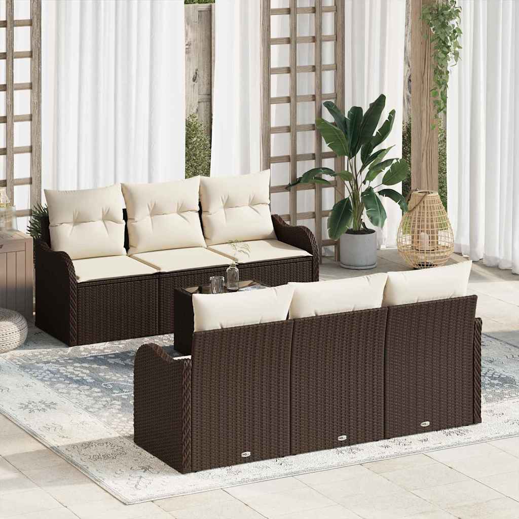 Garten-Sofa-Set mit Kissen mit Speicher 7 pcs Braun und Creme