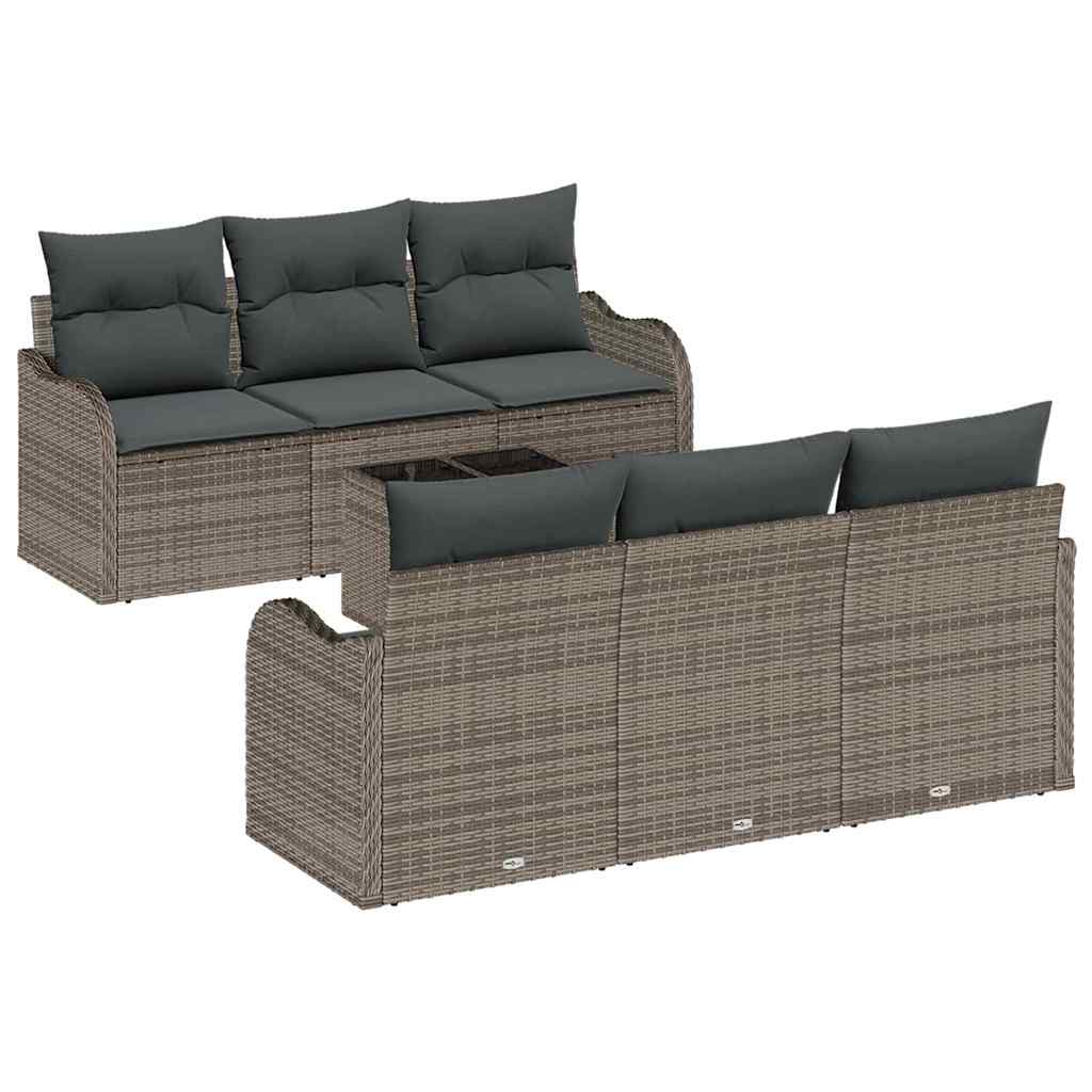 Garten-Sofa-Set 7 pcs Grau Poly-Rattan und Stahl und Glas