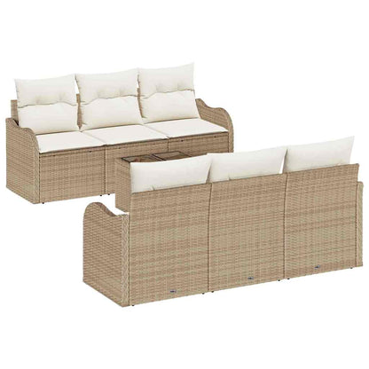 Garten-Sofa-Set mit Kissen mit Speicher 7 pcs Beige und Creme