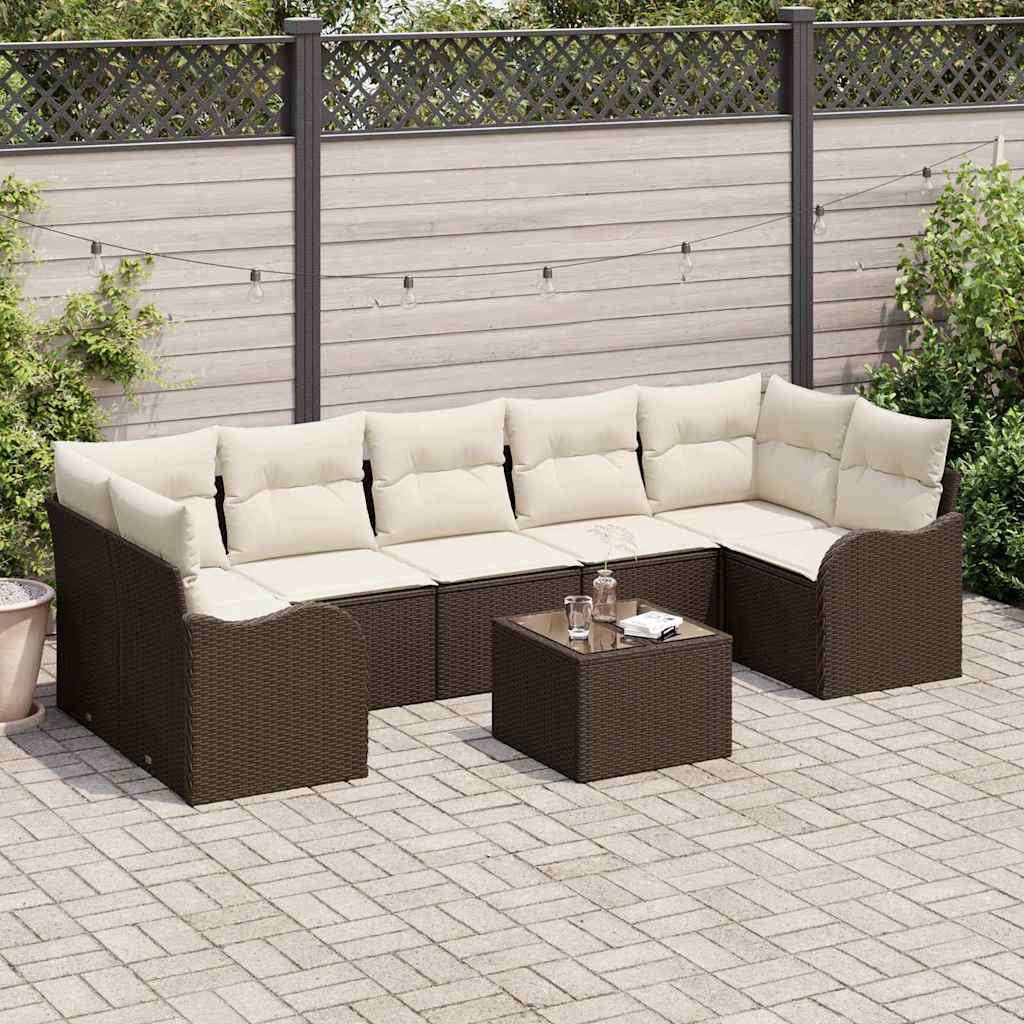 Garten-Sofa-Set mit Kissen mit Speicher 8 pcs Braun und Creme