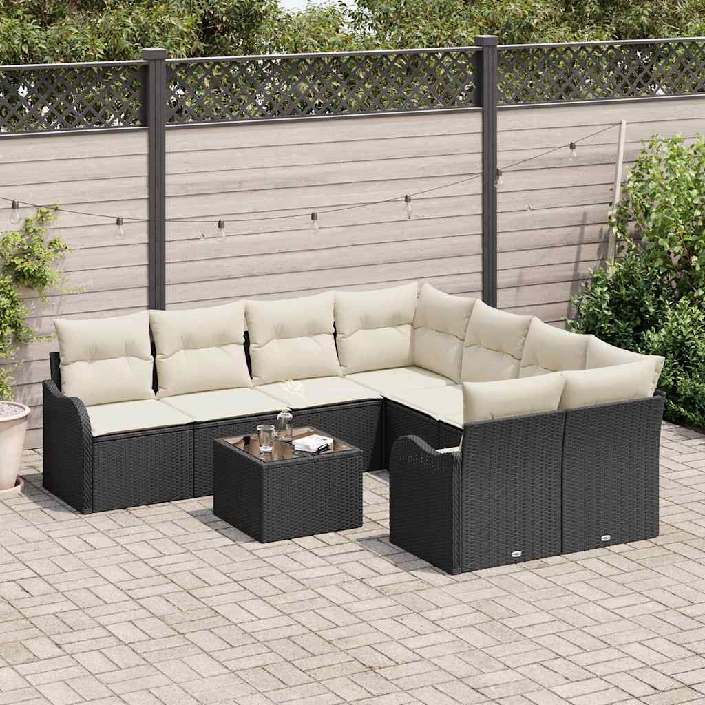 Gartensofa-set mit Kissen mit Speicher 9 pcs Schwarz und Creme