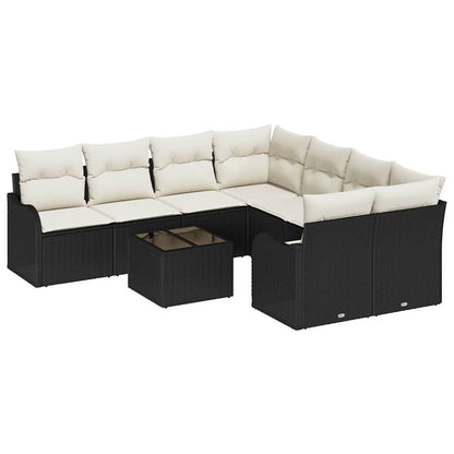 Gartensofa-set mit Kissen mit Speicher 9 pcs Schwarz und Creme