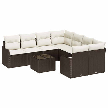 Gartensofa-set mit Kissen mit Speicher 9 pcs Braun und Creme