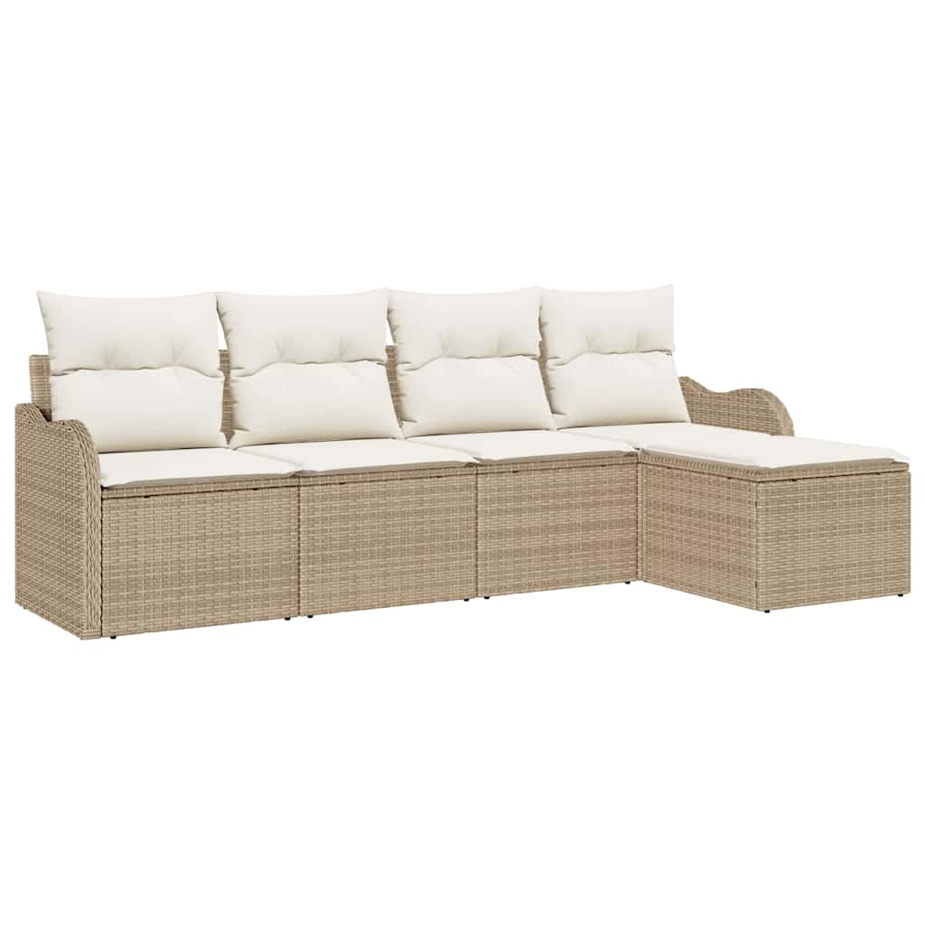 Garten-Sofa-Set mit Kissen mit Speicher 5 pcs Beige Poly Rattan