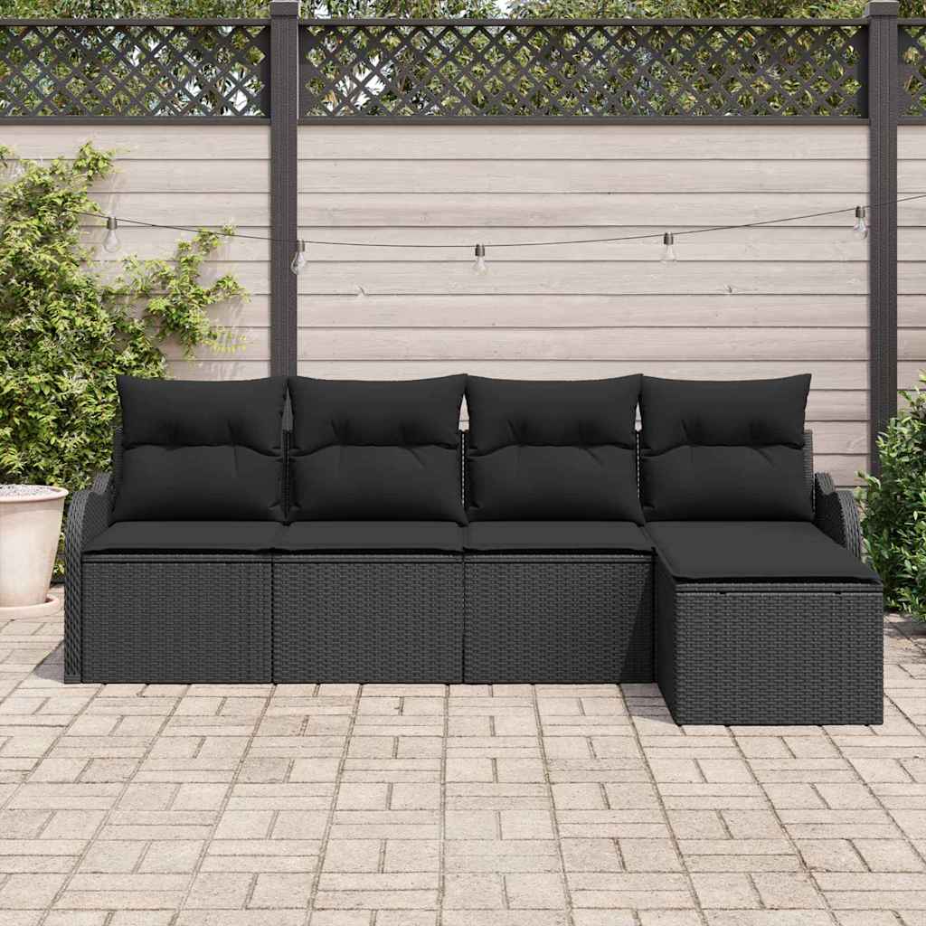 Gartensofa-set mit Speicher 5 pcs Schwarz Poly-Rattan