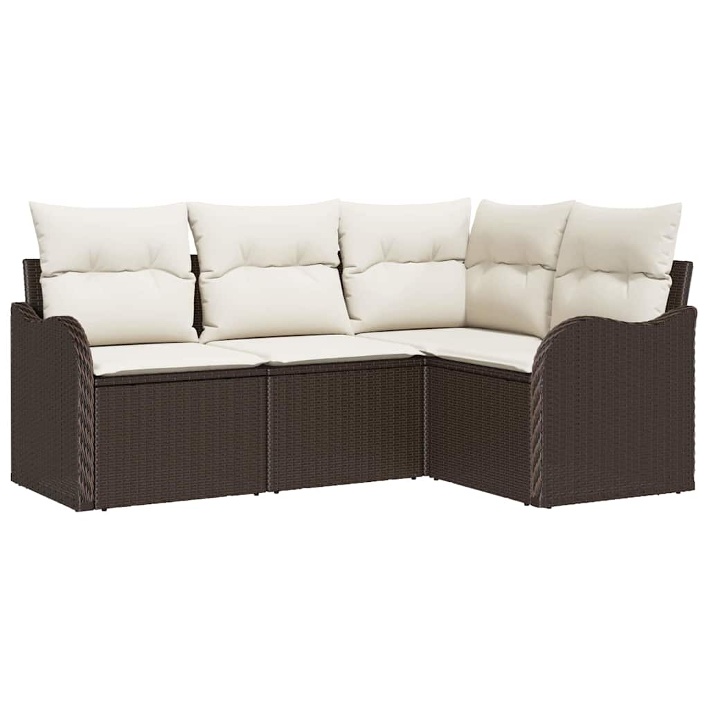Gartensofa-set mit Speicher 4 pcs Braun Poly-Rattan