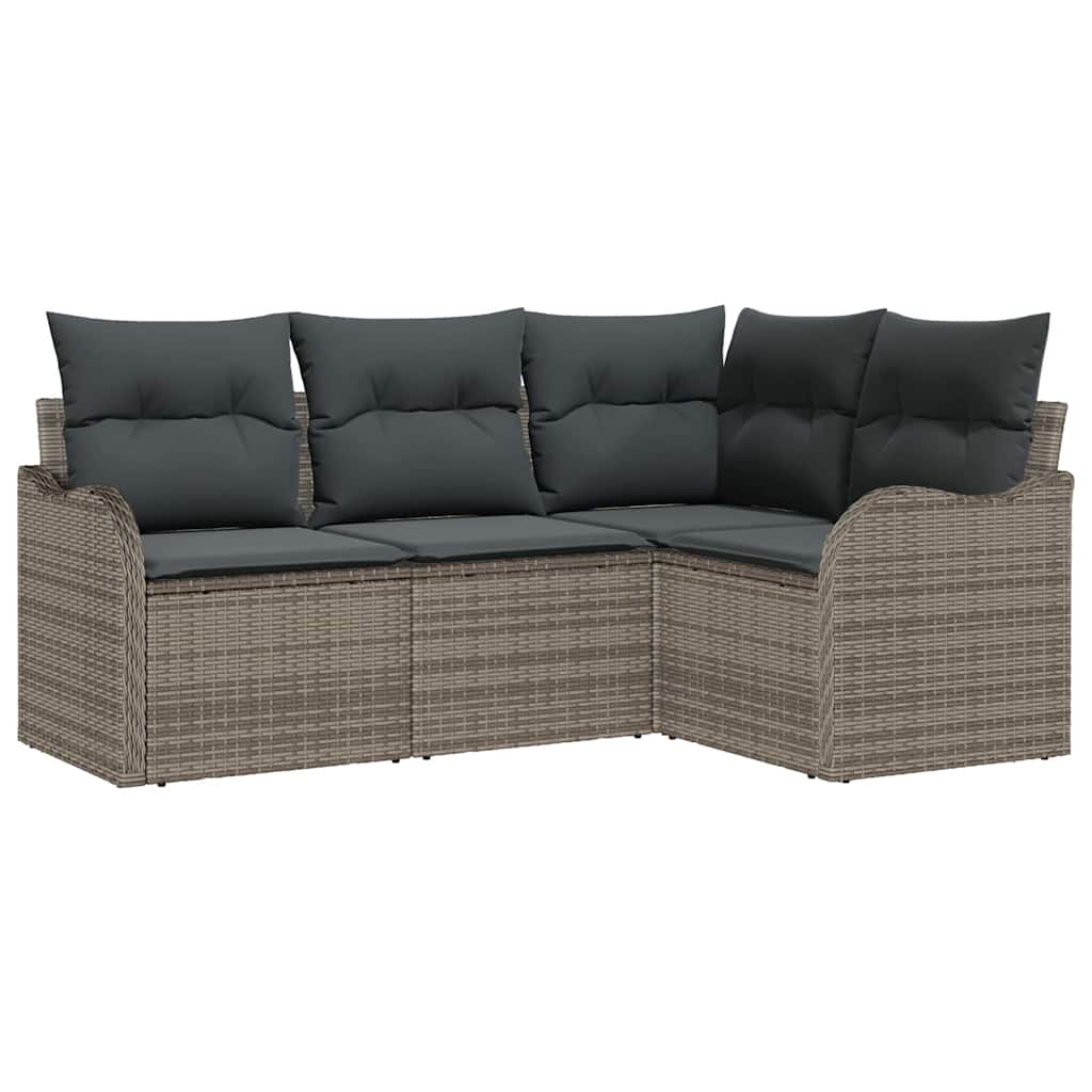 Gartensofa-set mit Speicher 4 pcs Grau Poly-Rattan