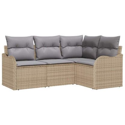 Gartensofa-set mit Speicher 4 pcs Beige Poly-Rattan