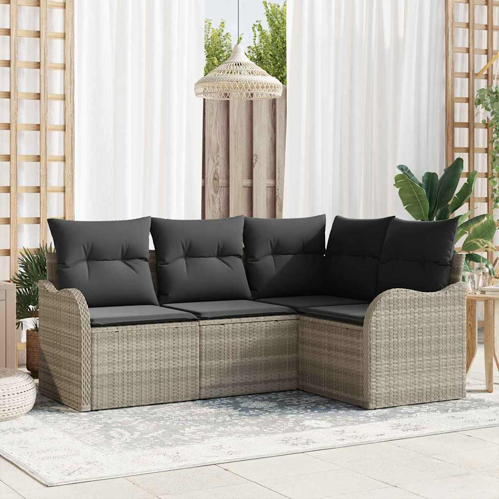 Gartensofa-set mit Speicher 4 pcs Hellgrau Poly-Rattan