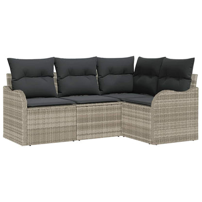 Gartensofa-set mit Speicher 4 pcs Hellgrau Poly-Rattan