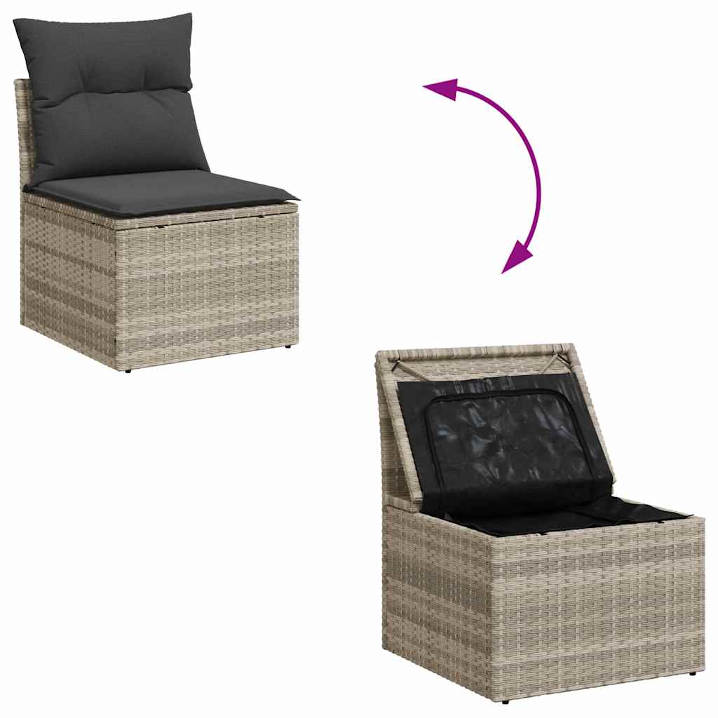 Gartensofa-set mit Speicher 4 pcs Hellgrau Poly-Rattan