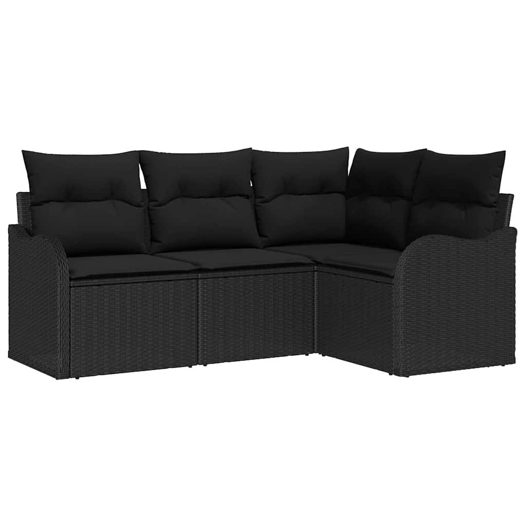 Gartensofa-set mit Speicher 4 pcs Schwarz Poly-Rattan