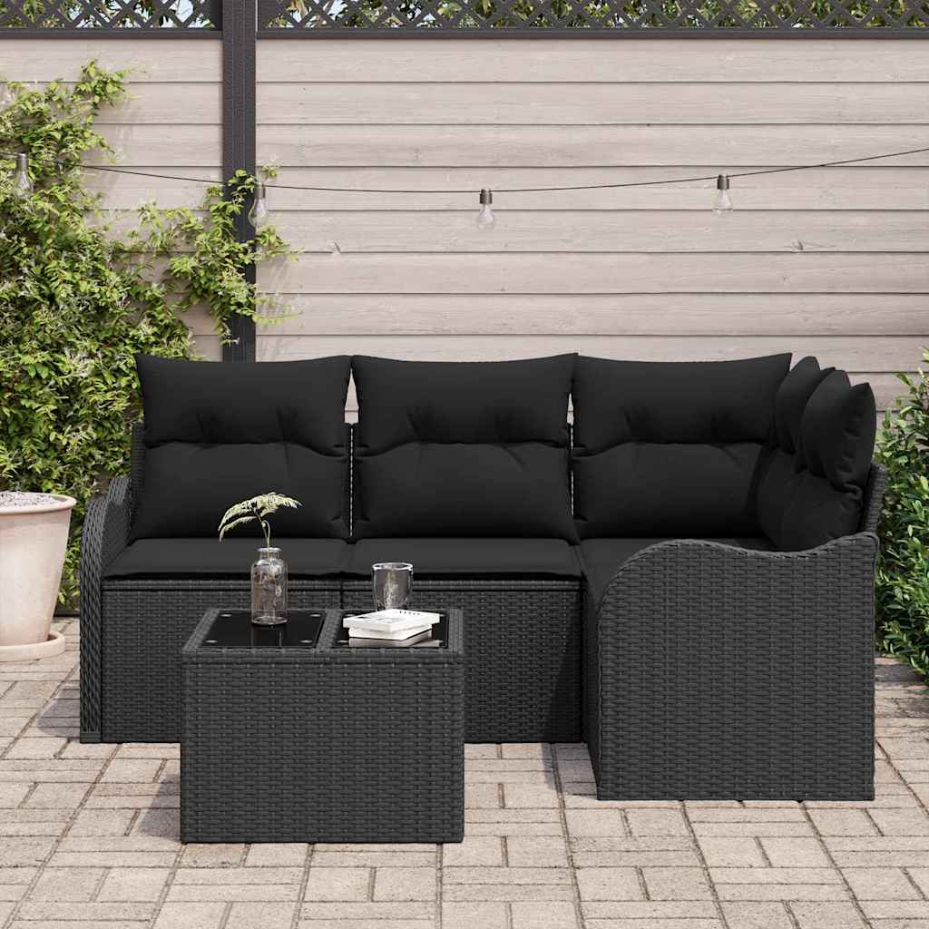 Gartensofa-set mit Speicher 5 pcs Beige Poly-Rattan