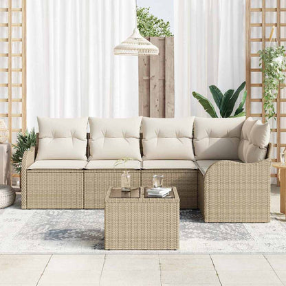 Gartensofa-set mit Speicher 6 pcs Beige Poly-Rattan
