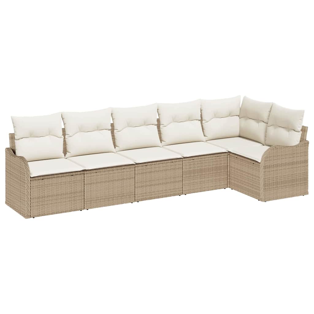Gartensofa-set mit Speicher 6 pcs Beige Poly-Rattan