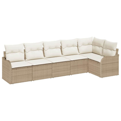 Gartensofa-set mit Speicher 6 pcs Beige Poly-Rattan