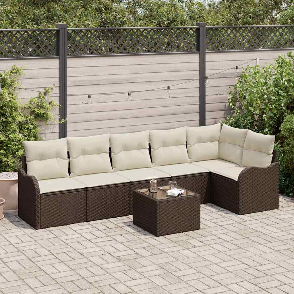 Gartensofa-set mit Speicher 7 pcs Grau Poly-Rattan