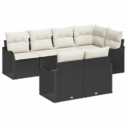 Garten-Sofa-Set mit Kissen 7 pcs Schwarz Poly Rattan