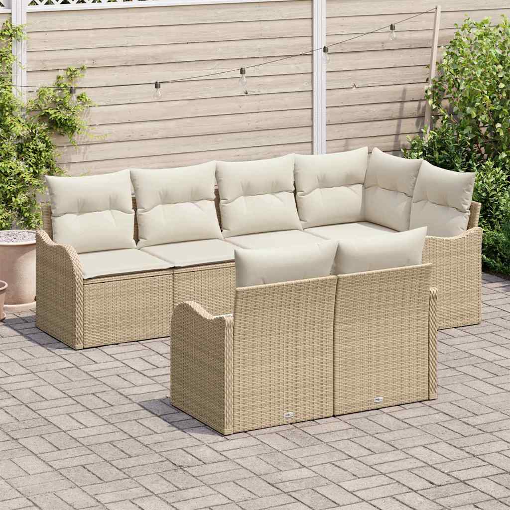 Garten-Sofa-Set mit Kissen mit Speicher 7 pcs Beige Poly Rattan