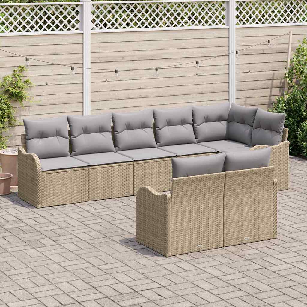 Gartensofa-set 8 pcs Beige und Hellgrau Poly-Rattan