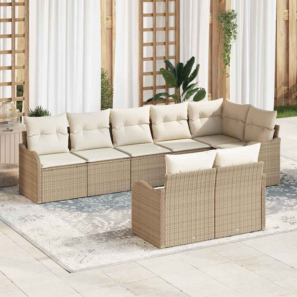 Gartensofa-set mit Speicher 8 pcs Beige und Weiß Poly-Rattan
