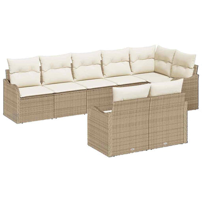 Gartensofa-set mit Speicher 8 pcs Beige und Weiß Poly-Rattan