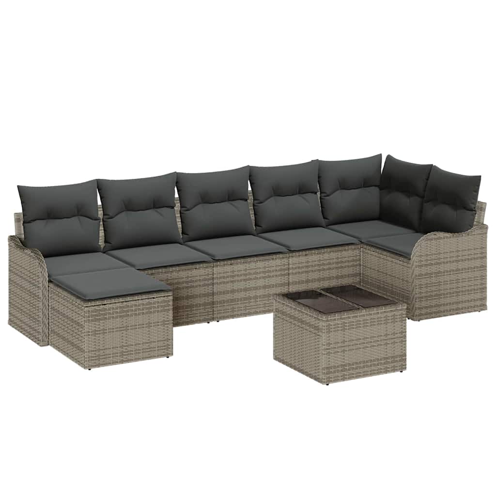 Garten-Sofa-Set mit Kissen 8 pcs Grau Poly Rattan